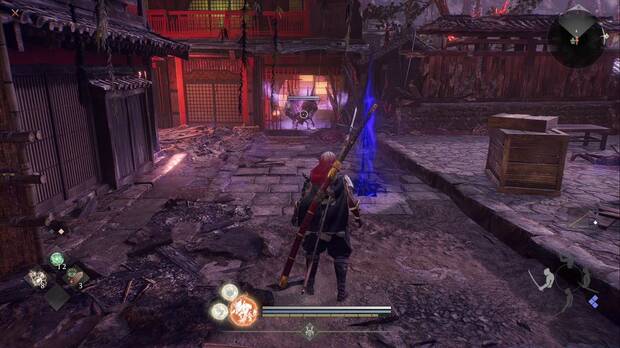Nioh 3 - El dulce sonido de las cuerdas, artefact que emite humo cerca del santuario Distrito del placer de Shimabara, puerta sur; en la zona oeste-suroeste de Shimabara