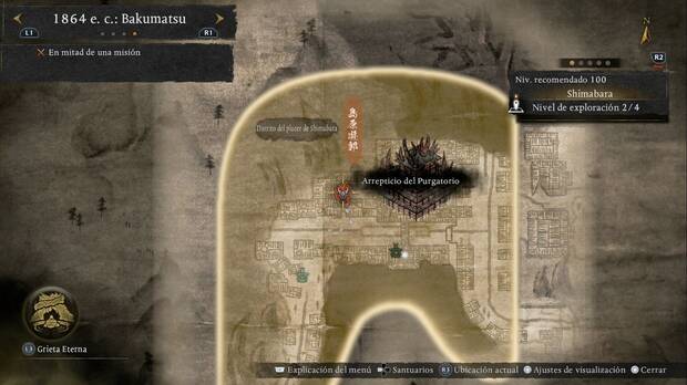 Nioh 3 - El dulce sonido de las cuerdas, ubicaci�n del arrepticio del Purgatorio Paraguas Karakasa en la zona norte-noroeste de Shimabara