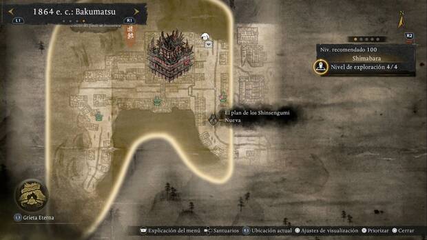 Nioh 3 - Misiones secundarias de 1864, ubicaci�n del punto donde se inicia El plan de los Shinsengumi en la zona sudeste de Shimabara