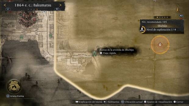 Nioh 3 - Santuarios de Shichijo, ubicaci�n de las Ruinas de la venida de Shichijo en la zona del cruce del suroeste
