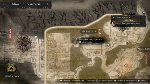 Nioh 3 - Santuario de Shichijo, ubicaci�n del Templo de Honganji Nishi en la esquina noroeste