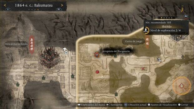 Nioh 3 - Arrepticio del Purgatorio Enki en la esquina noroeste de Shichijo, pasado el campamento enemigo