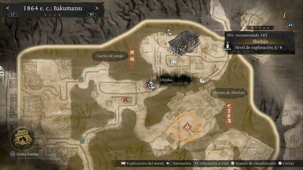 Nioh 3 - Chijiko de Shichijo, ubicaci�n del chijiko de la torre de vigilancia del centro de la regi�n