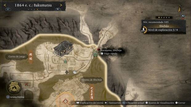 Nioh 3 - Santuarios de Shichijo, ubicaci�n del santuario Karasuma de la esquina nordeste