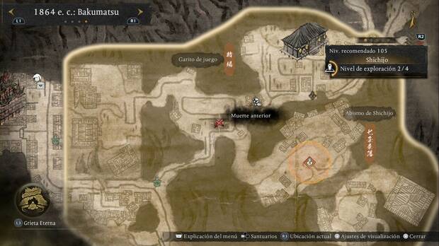 Nioh 3 - Cofres de Shichijo, ubicación de Takeo Hattori de los Shinsengumi en la zona central de la región