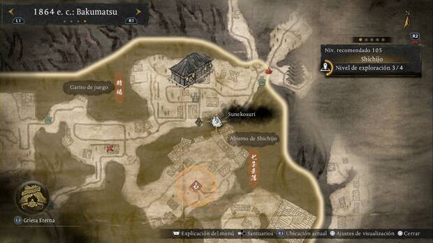 Nioh 3 - Sunekosuri de Shichijo, ubicaci�n del sunekosuri de la esquina nordeste de la regi�n