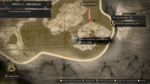 Nioh 3 - Bestia del inframundo, ubicaci�n del santuario Abismo de Shichijo, profundidades en la zona sudeste de Shichijo