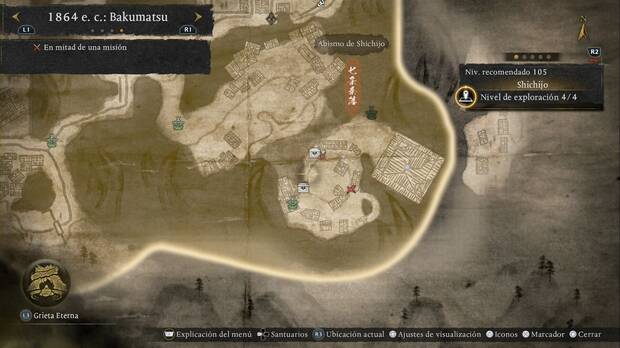 Nioh 3 - Bestia del inframundo, cofres en la zona final en la esquina sudeste de Shichijo