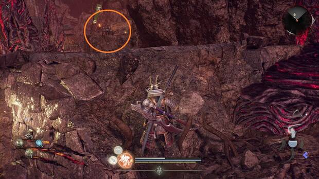 Nioh 3 - Bestia del inframundo, samur�i con un ca��n en la ruta que lleva a los edificios del oeste