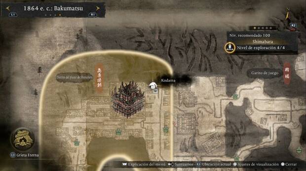 Nioh 3 - Kodama de Shimabara, ubicación del kodama de la esquina nordeste, tras unos cristales que se pueden reventar con un cañón