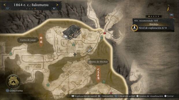 Nioh 3 - Ubicaci�n del acantilado al sudeste del Garito de juego en la zona nordeste de la regi�n