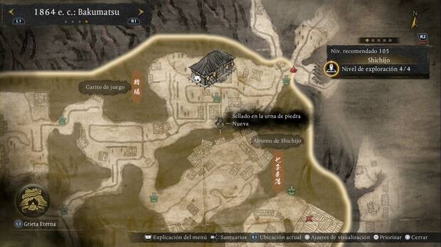 Nioh 3 - Misiones secundarias de 1864, ubicaci�n del marcador que activa Sellado de la urna de piedra