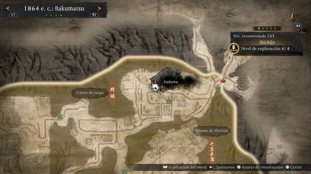 Nioh 3 - Ubicaci�n del sudama de la zona del Garito de juego en la esquina nordeste de Shichijo