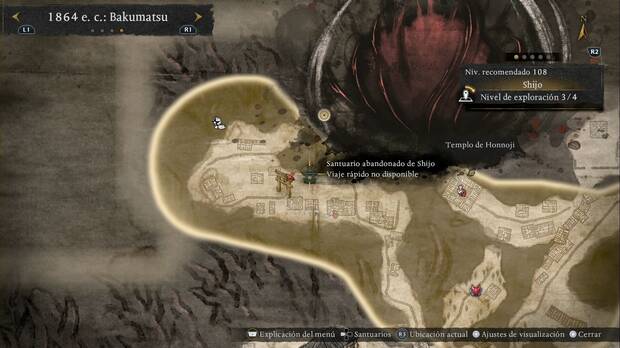 Nioh 3 - Santuarios en Shijo, ubicaci�n del santuario abandonado de Shijo al norte de la base del oeste