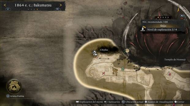 Nioh 3 - Chijiko de Shijo, ubicaci�n del chijiko de la esquina noroeste, bajo la pendiente que lleva al Purgatorio