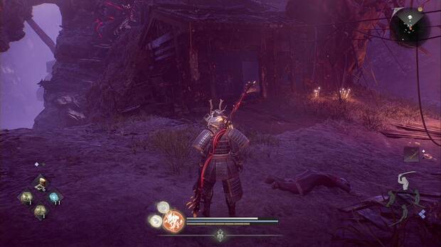 Nioh 3 - Kodama en Shijo, ubicación del kodama de la esquina noroeste, bajo el puente que sube hacia el Purgatorio