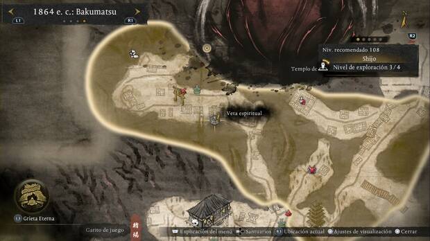 Nioh 3 - Vetas espirituales de Shijo, ubicaci�n de la veta de Balanceo de la base enemiga del noroeste