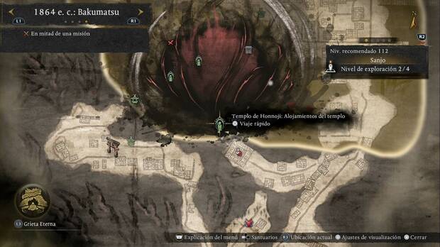 Nioh 3 - Templo maldito, ubicaci�n de la estatua de bodhisattva Alojamientos del templo en el Purgatorio de Sanjo