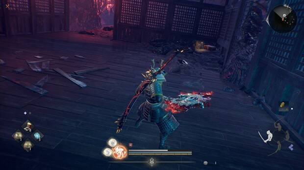 Nioh 3 - Templo maldito, sala despu�s del primer arrepticio donde un Konakijiji tiende una emboscada al acercarte a un cofre