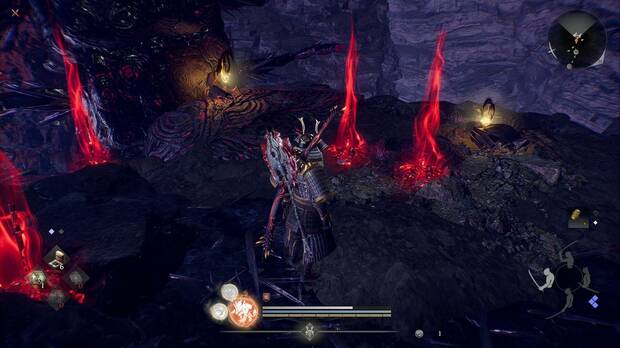 Nioh 3 - Templo maldito, amrita en la zona de la niebla negra de la que sale un Ippon-datara