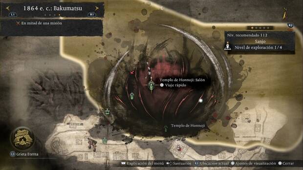 Nioh 3 - Templo maldito, ubicaci�n de la estatua de bodhisattva Templo de Honnoji: Sal�n en el Purgatorio de Sanjo