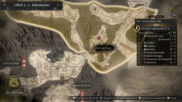 Nioh 3 - Vetas espirituales de Shijo, ubicaci�n de la veta de Vuelo de la salida norte del cruce nordeste de Shichijo