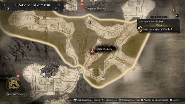 Nioh 3 - Bases enemigas de Shijo, ubicaci�n de la base enemiga de la zona central de la regi�n