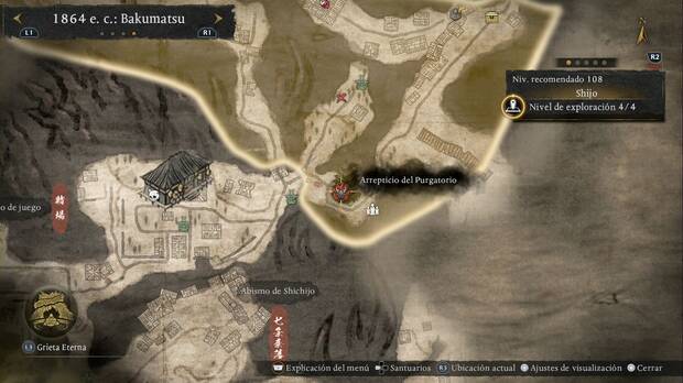 Nioh 3 - Arrepticios del Purgatorio en Shijo, ubicación del arrepticio de la pagoda sudeste