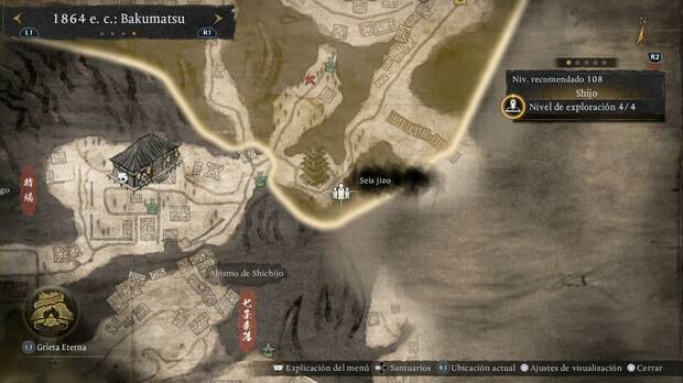 Nioh 3 - Seis jizo de Shijo, ubicación de las estatuas de jizo en la zona sudeste de la región