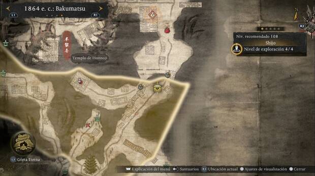 Nioh 3 - Cofres en Shijo, ubicación del objeto de valor en la salida nordeste, en la calle del Mezuki