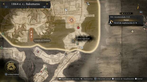 Nioh 3 - Vetas espirituales de Sanjo, ubicaci�n de la veta de la zona sudeste de la regi�n