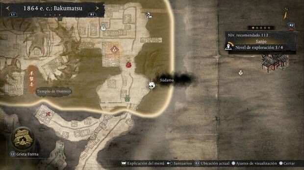 Nioh 3 - Sudama en Sanjo, ubicaic�n del sudama de la esquina sudeste de la regi�n