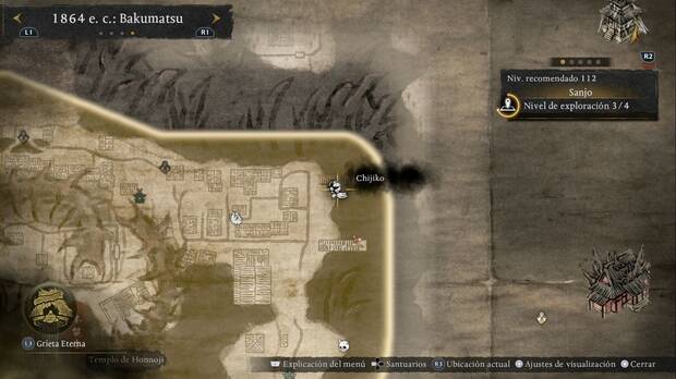 Nioh 3 - Chijiko de Sanjo, ubicaci�n del chijiko de la zona nordeste de la regi�n