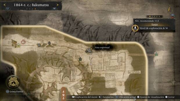 Nioh 3 - Vetas espirituales de Sanjo, ubicaci�n de la veta de Balanceo en la zona norte de la parte residencial