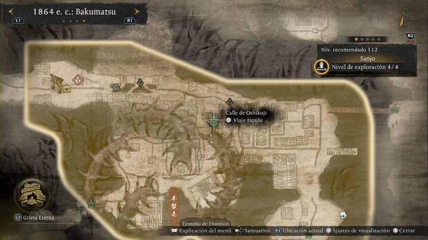 Nioh 3 - Santuarios de Sanjo, ubicaci�n de la Calle de Oshikoji en la zona norte de la regi�n