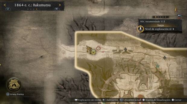 Nioh 3 - Cofres en Sanjo, ubicación del objeto de valor de la esquina noroeste de la región