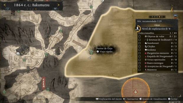 Nioh 3 - Santuarios de Gion, ubicaci�n del Puente de Gojo junto a la entrada suroeste de la regi�n desde Shijo