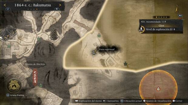 Nioh 3 - Vetas espirituales de Gion, ubicaci�n de la veta de Balanceo de la esquina suroeste