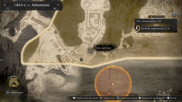 Nioh 3 - Vetas espirituales de Gion, ubicaci�n de la veta de Balanceo del nordeste del Reino Oscuro del suroeste de la regi�n