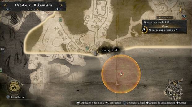 Nioh 3 - Vetas espirituales de Gion, ubicaci�n de la veta de balanceo que lleva a Kiyomizu