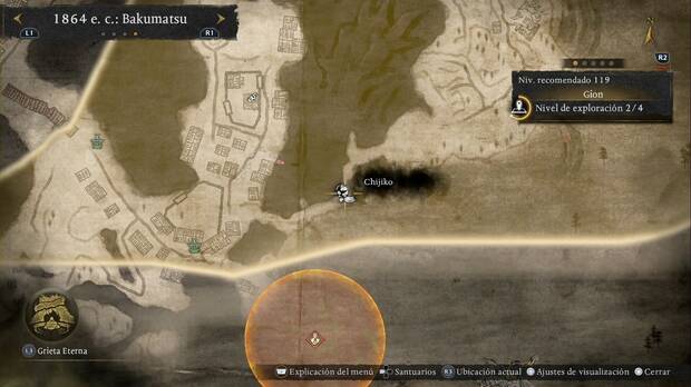 Nioh 3 - Chijiko de Gion, ubicaci�n del chijiko en la zona noroeste de la parte sudeste de la regi�n