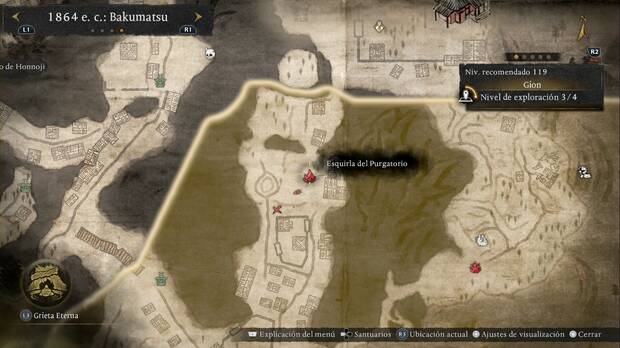 Nioh 3 - Esquirlas del Purgatorio en Gion, ubicaci�n de la esquirla en la zona norte