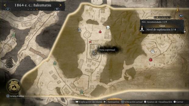 Nioh 3 - Vetas espirituales de Gion, ubicaci�n de la veta de Vuelo que permite subir a la pagoda