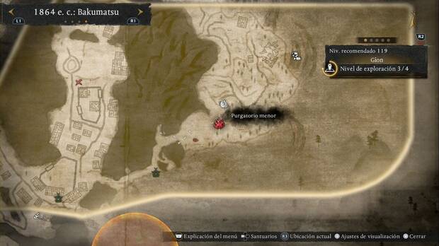 Nioh 3 - Purgatorios menores en Gion, ubicación del Purgatorio menor de la zona este