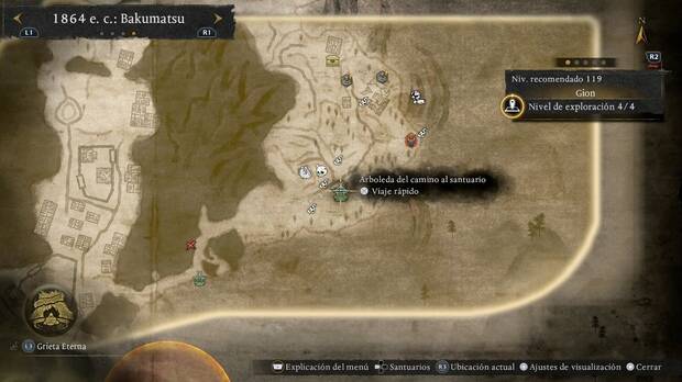 Nioh 3 - Santuarios en Gion, ubicaci�n de la Arboleda del camino al santuario en la zona sudeste de la regi�n