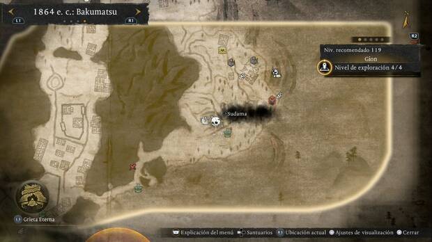 Nioh 3 - Sudama de Gion, ubicaci�n del sudama de la zona sudeste de la regi�n