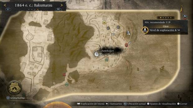 Nioh 3 - Sunekosuri de Gion, ubicaci�n del sunekosuri de la zona sudeste de la regi�n