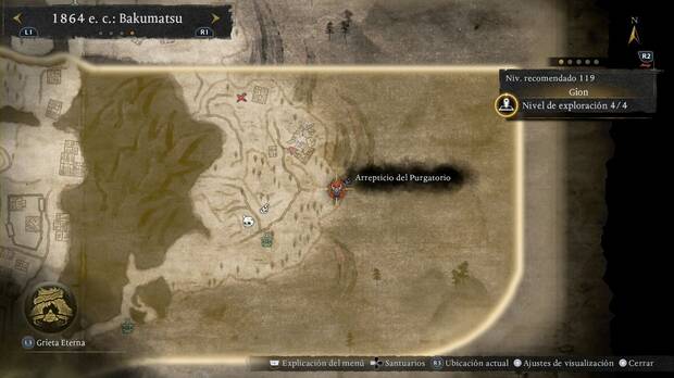 Nioh 3 - Arrepticios del Purgatorio en Gion, ubicaci�n del arrepticio de la zona alta del este-nordeste