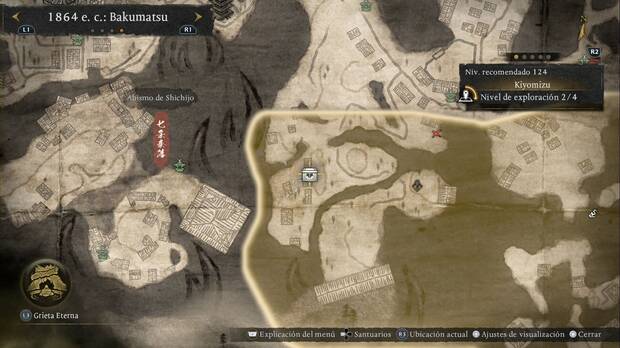 Nioh 3 - Cofres de Kiyomizu, ubicación del cofre dentro de una casa de la zona más al oestse de la región