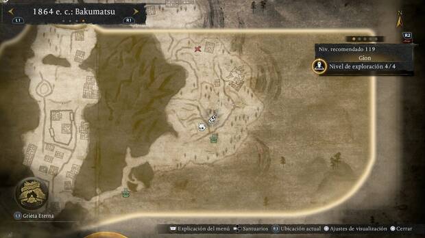 Nioh 3 - Amrita de Gion, ubicaci�n de la amrita en un punto elevado al norte del santuario del sudeste